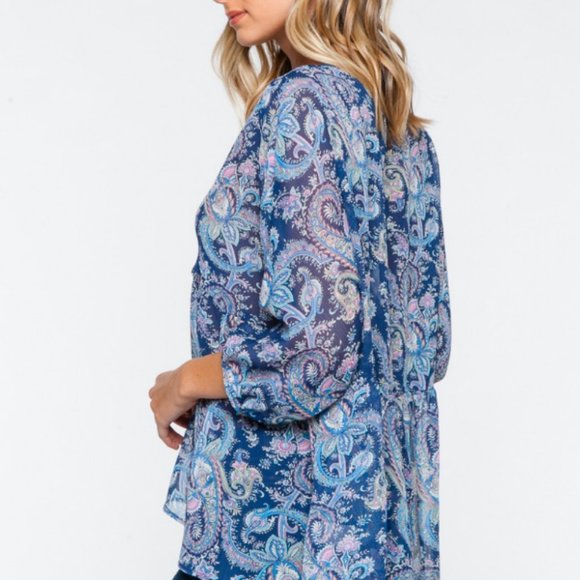 Everly Boho Paisley Print Hi-Low Chiffon Tunic - Picture 3 of 3